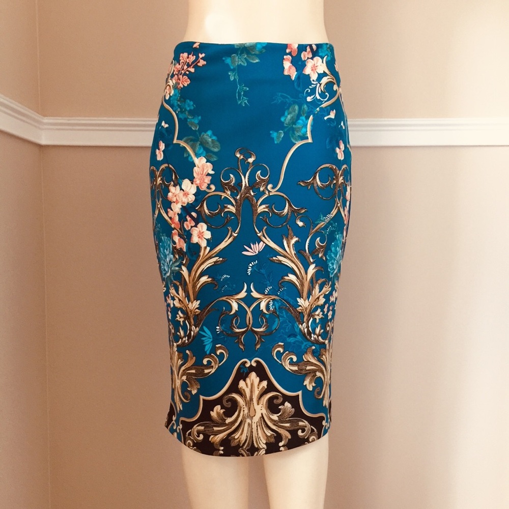 曆 NEW Dark Teal Gold ⚜️ Designs Pencil Skirt